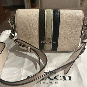 Coach Women's Cream, Black, and Green Crossbody Bag